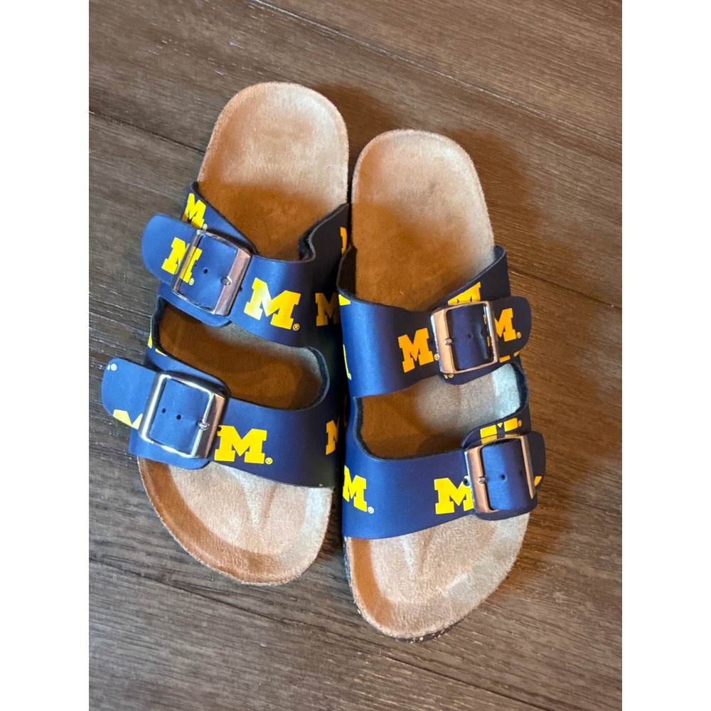 University of Michigan Sandals Womens Medium 7-8 Blue Logo Slides
